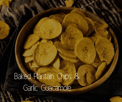 Baked Plantain Chips & Garlic Guacamole